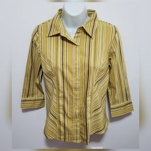 Apostrophe yellow brown stripes button down top